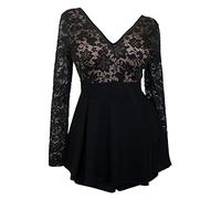 eVogues Plus size Lace Overlay Romper Dress, Black, 3X