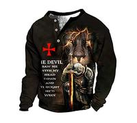 EVOHOUSE Men's Knights Templar 3D Printed T-Shirt Retro Long Sleeve Distressed Henley Shirt Tops Vintage Motorcycle Biker Tops