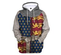 EVOHOUSE Men's Knights Templar Hoodie Casual 3D Digital Printed Long Sleeve Hooded Sweatshirt Loose Medieval Jacket Costume