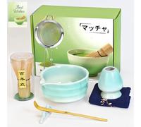 Evoio Matcha Set, 10 Pcs Japanese Matcha Whisk Set with Ceramic Bowl, Bamboo Whisk, Stainless Sifter, Scoop and Holder, Green Matcha Kit for Matcha Lover, Matcha Making Set