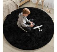 EVOIONOS Black Round Rug for Bedroom, 4x4 Ft Fluffy Soft Circle Area Rugs for Living Room, Plush Shaggy Circular Carpet for Indoor Floor Bedside Kids Nursery, Machine-Washable Home Decor Aesthetic