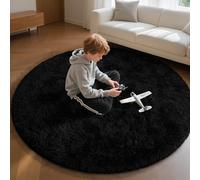 EVOIONOS Black Round Rug for Bedroom, 5x5 Ft Fluffy Soft Circle Area Rugs for Living Room, Plush Shaggy Circular Carpet for Indoor Floor Bedside Kids Nursery, Machine-Washable Home Decor Aesthetic