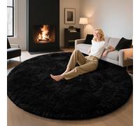EVOIONOS Black Round Rug for Bedroom, 6x6 Ft Fluffy Soft Circle Area Rugs for Living Room, Plush Shaggy Circular Carpet for Indoor Floor Bedside Kids Nursery, Machine-Washable Home Decor Aesthetic
