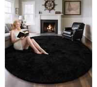 EVOIONOS Black Round Rug for Living Room, 7x7 Ft Fluffy Soft Circle Area Rugs for Bedroom, Plush Shaggy Circular Carpet for Indoor Floor Bedside Kids Nursery, Machine-Washable Home Decor Aesthetic