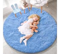 EVOIONOS Cobalt Blue Round Rug for Bedroom, 4x4 Ft Fluffy Soft Circle Area Rugs for Living Room, Plush Shaggy Circular Indoor Floor Bedside Kids Nursery Carpet, Machine-Washable Home Decor Aesthetic