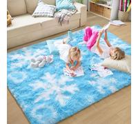 EVOIONOS Frozen Princess Rugs for Living Room, 4x6 Feet Fluffy Shaggy Snowflake Rug for Girls BedRoom, Plush Fuzzy Super Soft Carpet for Kids Room Home Decor, Upgraded Non Slip Bottom, Blue Frozen Rug