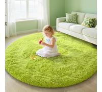 EVOIONOS Green Grass Round Rug for Bedroom, 5x5 Ft Fluffy Soft Circle Area Rugs for Living Room, Plush Shaggy Circular Carpet for Indoor Floor Bedside Girls, Machine-Washable Home Decor Aesthetic