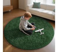 EVOIONOS Green Round Rug for Bedroom, 4x4 Ft Fluffy Soft Circle Area Rugs for Living Room, Plush Shaggy Circular Carpet for Indoor Floor Bedside Kids Nursery, Machine-Washable Home Decor Aesthetic