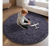 EVOIONOS Grey Purple Round Rug for Living Room, 6x6 Ft Fluffy Soft Circle Area Rugs for Bedroom, Plush Shaggy Circular Carpet for Indoor Floor Bedside Kids Nursery, Home Decor Aesthetic
