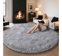 EVOIONOS Grey Round Rug for Bedroom, 6x6 Ft Fluffy Soft Circle Area Rugs for Living Room, Plush Shaggy Circular Carpet for Indoor Floor Bedside Kids Nursery, Machine-Washable Home Decor Aesthetic