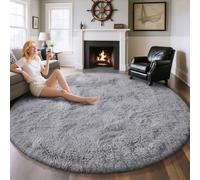 EVOIONOS Grey Round Rug for Bedroom, 7x7 Ft Fluffy Soft Circle Area Rugs for Living Room, Plush Shaggy Circular Carpet for Indoor Floor Bedside Kids Nursery, Machine-Washable Home Decor Aesthetic