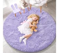 EVOIONOS Lavender Purple Round Rug for Bedroom, 4x4 Ft Fluffy Soft Circle Area Rugs Living Room, Plush Shaggy Circular Carpet Indoor Floor Bedside Kids Nursery, Machine-Washable Home Decor Aesthetic