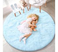EVOIONOS Light Blue Round Rug for Bedroom, 4x4 Ft Fluffy Soft Circle Area Rugs for Living Room, Plush Shaggy Circular Carpet for Indoor Floor Bedside Kids Nursery Machine-Washable Home Decor Aesthetic