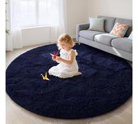 EVOIONOS Navy Blue Round Rug for Living Room, 6x6 Ft Fluffy Soft Circle Area Rugs for Bedroom, Plush Shaggy Circular Carpet for Indoor Floor Bedside Kids Nursery, Machine-Washable Home Decor Aesthetic