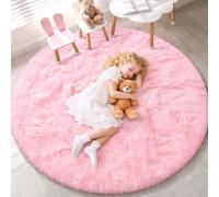 EVOIONOS Pink Round Rug, Fluffy Circle Area Rug, 4x4 Feet, Soft Plush, Non Slip, Nursery Dorm Cute Small Rug