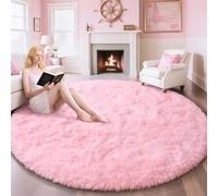 EVOIONOS Pink Round Rug for Bedroom, 6x6 Ft Fluffy Soft Circle Area Rugs for Living Room, Plush Shaggy Circular Carpet for Indoor Floor Bedside Girls Nursery, Machine-Washable Home Decor Aesthetic