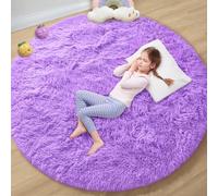 EVOIONOS Purple Round Rug for Bedroom, 5x5 Ft Fluffy Soft Circle Area Rugs for Living Room, Plush Shaggy Circular Carpet for Indoor Floor Bedside Girls Nursery, Machine-Washable Home Decor Aesthetic