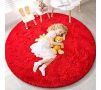 EVOIONOS Red Round Rug for Bedroom, 4x4 Ft Fluffy Soft Circle Area Rugs for Living Room, Plush Shaggy Circular Carpet for Indoor Floor Bedside Girls Nursery, Machine-Washable Home Decor Aesthetic