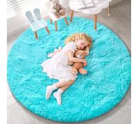 EVOIONOS Teal Blue Round Rug for Living Room, 6x6 Ft Fluffy Soft Circle Area Rugs for Bedroom, Plush Shaggy Circular Carpet for Indoor Floor Bedside Kids Nursery, Machine-Washable Home Decor Aesthetic