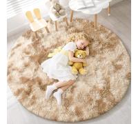 EVOIONOS Tie-Dyed Camel Round Rug Bedroom, 5x5 Ft Fluffy Soft Circle Area Rugs Living Room, Plush Shaggy Circular Carpet Indoor Floor Bedside Kids Nursery, Machine-Washable Home Decor Aesthetic