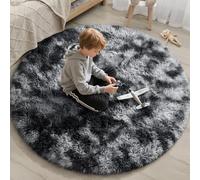 EVOIONOS Tie-Dyed Dark Grey Round Rug Living Room, 6x6 Ft Fluffy Soft Circle Area Rugs Bedroom, Plush Shaggy Circular Carpet Indoor Floor Bedside Kids Nursery, Machine-Washable Home Decor Aesthetic