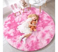 EVOIONOS Tie-Dyed Pink Round Rug Bedroom, 5x5 Ft Fluffy Soft Circle Area Rugs Living Room, Plush Shaggy Circular Carpet Indoor Floor Bedside Kids Nursery, Machine-Washable Home Decor Aesthetic