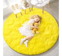 EVOIONOS Yellow Round Rug for Bedroom, 4x4 Ft Fluffy Soft Circle Area Rugs for Living Room, Plush Shaggy Circular Carpet for Indoor Floor Bedside Kids Nursery, Machine-Washable Home Decor Aesthetic