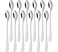 Evokk 12 Pcs Stainless Steel Latte Spoons Long Handle - Durable Long Coffee Spoons for Espresso, Tea, Desserts, Ice Cream, Hot Chocolate - Elegant Long Handled Teaspoons for Home and Cafe Use