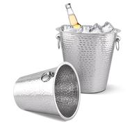 EVOKK 2 Pack Silver Wine Ice Bucket Stainless Hammered Steel Champagne Cooler with Handles Large Metal Ice Bucket for Wine Champagne and Beverages Premium Bar and Party Accessory
