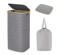 EVOKK Large Laundry Basket with Lid, Foldable Washing Basket for Laundry, Removable Inner Bag, Water-Resistant Oxford Hamper for Bedroom, Bathroom & Laundry Room (Grey)