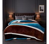 EVOKK Mink Double Blanket (200 x 240 cm), Soft Warm Heavy Blanket with Brown, Blue, Thick Non-shedding Winter Throw with Double Ply, 100% Polyester, Suits Queen & King Bed