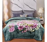 EVOKK Mink Double Blanket (200 x 240 cm), Soft Warm Heavy Blanket with Greenish & Black, Thick Non-shedding Winter Throw with Double Ply, 100% Polyester, Suits Queen & King Bed