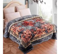 EVOKK Mink Double Blanket (200 x 240 cm), Soft Warm Heavy Blanket with Grey and Orange, Thick Non-shedding Winter Throw with Double Ply, 100% Polyester, Suits Queen & King Bed