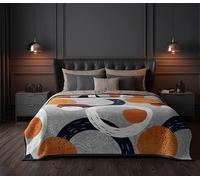 EVOKK Mink Double Blanket (200 x 240 cm), Soft Warm Heavy Blanket with Grey, Mustard and Blue Circleses, Thick Non-shedding Winter Throw with Double Ply, 100% Polyester, Suits Queen & King Bed