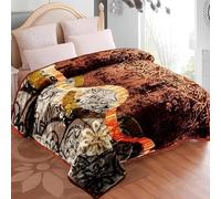 EVOKK Mink Double Blanket (200 x 240 cm), Soft Warm Heavy Blanket with rown, Yellow & Cream, Thick Non-shedding Winter Throw with Double Ply, 100% Polyester, Suits Queen & King Bed