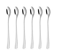 EVOKK Stainless Steel Spoons Long Handle - Durable Long Coffee Spoons for Espresso, Tea, Desserts, Ice Cream, Hot Chocolate - Elegant Long Handled Teaspoons for Home and Cafe Use (Pack of 6)