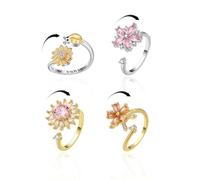 evoklo Anxiety Rings for Women - Adjustable Flower Spinner Ring, Daisy & Sunflower Fidget Ring, Gold Plated Calming Jewelry, Metal, No Gemstone