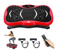 EVOLAND Vibration Plate Exercise Machine, Vibration Fitness Trainer with Bluetooth Speaker 5 Program Modes 2 Resistance Bands, Home Exercise Equipment for Fitness Body Toning-Red