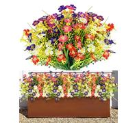 Evolpor 12 Bundles Outdoor Artificial Flowers, UV Resistant Faux Plastic Plants for Decoration, 6 Colors Fake Flowers Indoor Outside Hanging Plants Home Garden Planter Decoration