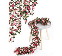 Evolpor 8 Pack Artificial Flower Garland Decoration, Fake Hanging Flowers with Pink Roses, Artificial Flowers Garland for Decoration, Wedding Arch, Bedroom Wall, Party Backdrop (2.4m)