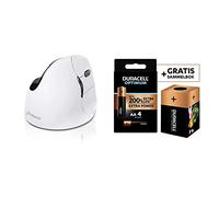 Evoluent VMOUS4RBTHY Bluetooth Right Handed Vertical Mouse 4 right mac, White + Duracell NEW Optimum AA Alkaline Batteries [Pack of 4] 1.5 V LR6 MX1500