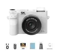 Evoluir 5K 75 MP Digital Camera for Photography with 18X Zoom, WiFi Autofocus Vlogging Camera with UHD Dual Lens, 32GB/64GB Card Point and Shoot Travel Cameras(White 5K+32G card)
