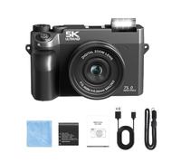 Evoluir 75MP 5K Digital Camera for Kids, Teens & Beginners - Dual Lens Front & Rear, 18X Zoom, WiFi, 9 Auto Modes - Compact Travel & Photography Camera (Black,Wide-angle lens)