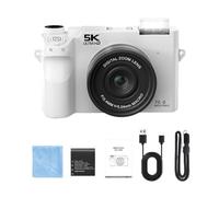 Evoluir 75MP 5K Digital Camera for Kids, Teens & Beginners - Dual Lens Front & Rear, 18X Zoom, WiFi, 9 Auto Modes - Compact Travel & Photography Camera (White,Wide-angle lens + 32GB)