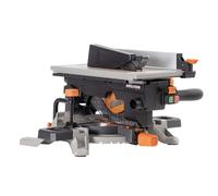 Evolution Power Tools R210MTS-G2 Convertible Mitre/Table Saw, Compact Multi-Function & Multi-Material Cutting, -47˚ Bevel & +/- 45˚ Mitre Angle, TCT Blade Included Cuts Wood, Plastic, Metal, 210mm