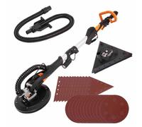 Evolution Power Tools R225DWS-T, Telescopic Drywall Sander with Dual Heads, Wall and Ceiling with Pole, Dustless, Floor, Electric, LED Touch, 24 Sanding Sheets, 225 mm Orbital, Yellow, 230V