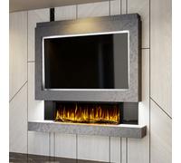Evolution Fires Pre-Built Media Wall Package 1 With 44 Inch 3-Sided Electric Fire 1.5Kw Heat Hand-Finished Textured Venetian Grey