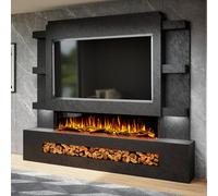 Evolution Fires Pre-Built Media Wall Package 15 With 60 Inch 3-Sided Electric Fire 1.5Kw Heat Hand-Finished Textured Venetian Blac