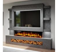 Evolution Fires Pre-Built Media Wall Package 15 With 60 Inch 3-Sided Electric Fire 1.5Kw Heat Hand-Finished Textured Venetian Grey