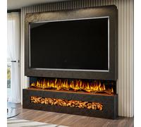 Evolution Fires Pre-Built Media Wall Package 16 & 82 Inch 3-Sided Electric Fire 1.5Kw Heat Hand-Finished Textured Venetian Black